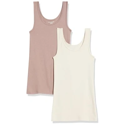 Abbildung von Amazon Essentials Damen Tanktop schlanke Passform, 2er Pack, Beige/Braun, L