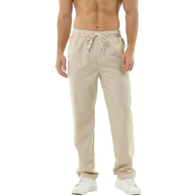 Abbildung von HOEREV Men Casual Strandhosen Leinen Hose Gr. XL (Taille 39 41 zoll), Beige