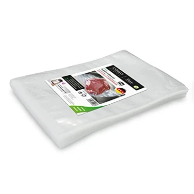 Abbildung von CASO Siegelrandbeutel 25 x 35 cm, 90 mμ, 100 Stück, ausschließlich für Kammervakuumierer, glatte Oberfläche, stabile Schweißnaht, BPA Frei, Sous Vide, Made in Germany