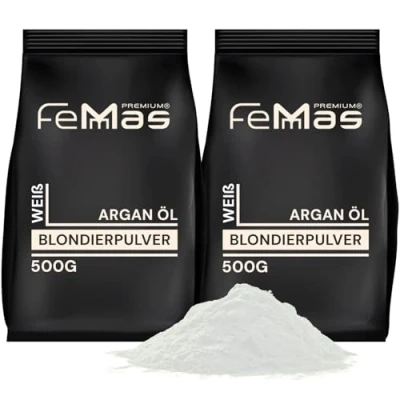 Abbildung von FemMas Blondierpulver weiß 1000 g I Blondierungspulver mit Plex Technologie &amp; Arganöl einfache Anwendung gleichmäßige Blondierung stark staubfrei Hair Bleach für Aufhellungen von 2 7 Nuancen