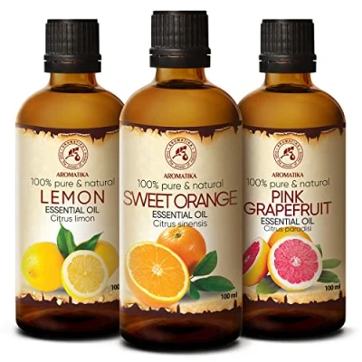 Abbildung von Ätherische Öle Set 3x100ml Zitrone Öl Orange Grapefruit Aromatherapie Geschenkset Reine Zitrusöle für Diffusers und Duftlampen Orangenöl Seifenherstellung Kerzen