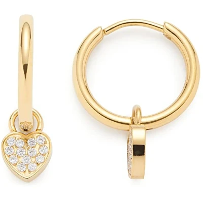 Abbildung von Leonardo Ciao Amila Ohrringe, Klapp Creolen aus Edelstahl mit Herz Anhänger, Zirkonia Steine gold, 1,3 cm, farbecht, Kreolen, Damenschmuck, 022969