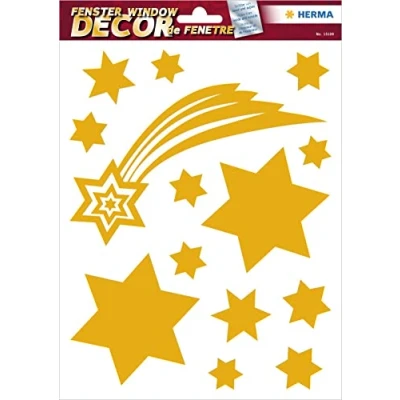 Abbildung von HERMA 15109 Fensterbilder Weihnachten Sterne Sternschnuppe Gold, 14 Stück, selbstklebend, Kinder Fensteraufkleber, ablösbare Winter Fenstersticker, Glitzer Fensterfolie für Kinderzimmer Weihnachtsdeko
