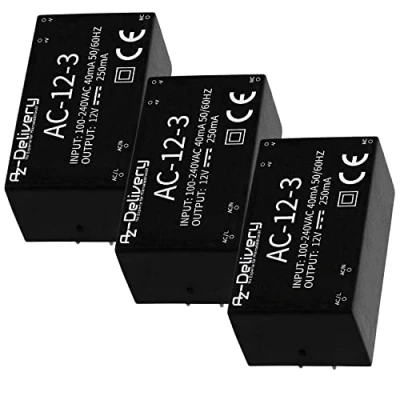 Abbildung von AZDelivery 3 x 220V zu 12V Mini Netzteil kompatibel mit Arduino und Raspberry Pi