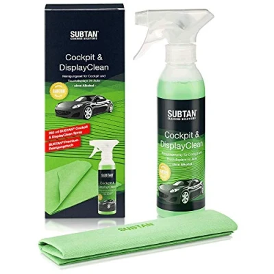 Abbildung von SUBTAN Auto Cockpit Reiniger Set Display und Cockpitspray ohne Alkohol 250 ml + Reinigungstuch aus Mikrofaser 30 x 38 cm Touchscreen Autodisplayreiniger mit angenehmen Autoduft