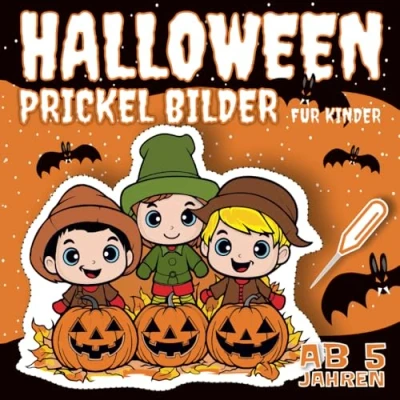 Abbildung von Halloween Prickelbilder: Bastelbuch für Kinder, Malen, Prickeln und Ausschneiden, Prickelset Vorlagen von Hexe, Kürbis, Schläger, Prickelblock Jungen Mädchen ab 5 Jahren Basteln