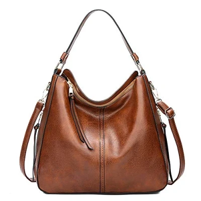 Abbildung von Kris Anna Damen Hobo Eimer Schultertasche aus PU Leder Braun EINWEG
