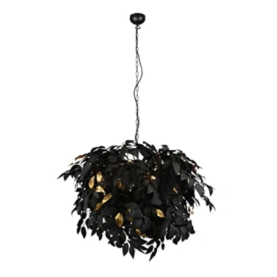 Abbildung von Reality Leuchten Pendelleuchte Leavy R10464032, Metall schwarz, Schirm Kunststoff schwarz/goldfarbig, exkl. 4x E14