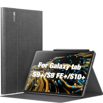 Abbildung von INFILAND Hülle für Samsung Galaxy Tab S10+ Plus / S9 FE+ S9+ (12,4 Zoll 2024/2023), Multi Winkel Ständer Dünn Schutzhülle mit Stifthalter, Auto Schlaf/Wach, Grau