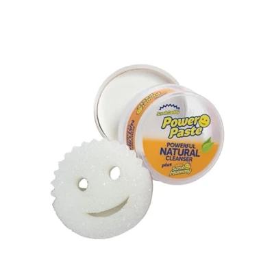 Abbildung von Scrub Daddy Power Paste Universalstein Putzmittel Set Küchenreiniger für Backofen, Glas, Metall, Kochfeld natürlicher Putzstein, Universalreiniger mit Mommy Allesreiniger Smiley Schwamm