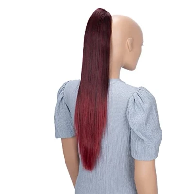 Abbildung von CAISHA 60cm Glatt Pferdeschwanz Mit Butterflyklammer Haarteil Zopf Hitzebeständig Haarverlängerung Rot Mix H620