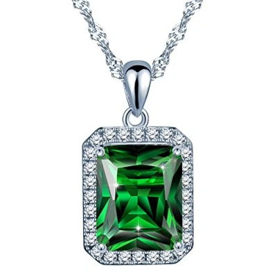 Abbildung von Yumilok 925 Sterling Silber Zirkonia Synthetisch Grün Smaragd Rechteck Anhänger Halskette Kette mit für Damen Mädchen