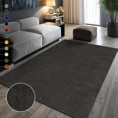 Abbildung von SANAT Kurzflor Teppich Wohnzimmer Uni Modern Teppiche fürs Schlafzimmer, Arbeitszimmer, Büro, Flur, Kinderzimmer und Küche Dunkelgrau, 120 x 170 cm