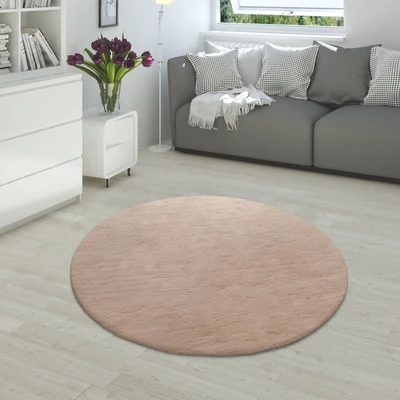 Abbildung von Paco Home Fellteppich »Rabbit 780« rund 26 mm Höhe Kunstfell, Kaninchenfell Haptik, echter Kuschelteppich, Uni Farben