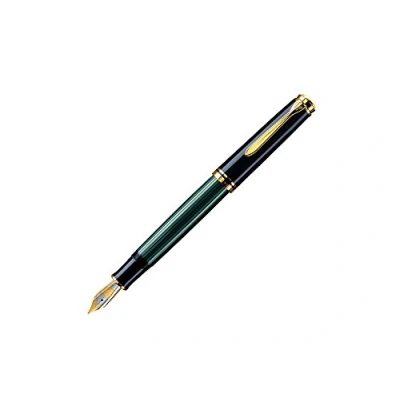 Abbildung von Pelikan Füllhalter Souverän 600, Schwarz Grün, Feder M (mittel), hochwertiger Kolbenfüller im Geschenk Etui, 980029