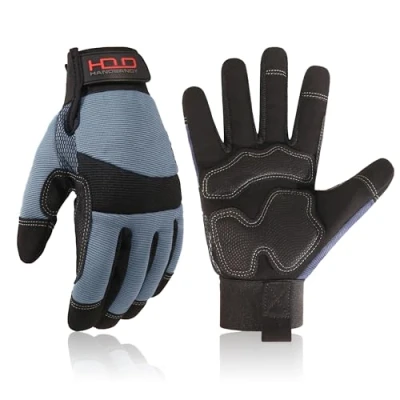 Abbildung von HANDLANDY Anti Vibration Arbeitshandschuhe Hi vis Reflektierende Stoßdämpfende Sicherheitshandschuhe, Touchscreen, flexibler Spandex Rücken Vibrant Handschuhe Grau