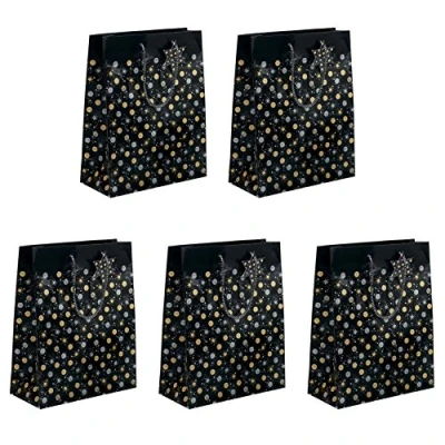 Abbildung von SIGEL GT028 große Papier Geschenktüten 33 x 26 cm 5er Set schwarz/gold/silber Weihnachten &quot;Stardust&quot;