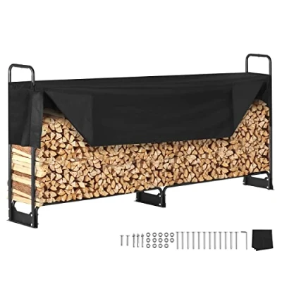 Abbildung von VEVOR Kaminholzregal Metall 259x36x117cm Brennholzregal mit Abdeckung Stahlrahmen Pulverbeschichtet Kaminholzunterstand 300kg Wasserdichter Stapelhilfe Holzunterstand für Veranda Garten Terrasse Hof