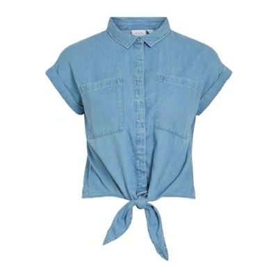Abbildung von VILA Vinea TIE Shirt Hemdbluse, Damen, Größe: 34, Medium blue denim