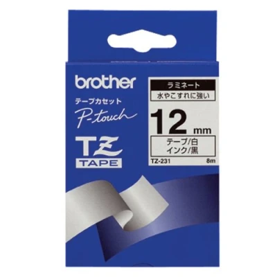 Abbildung von Brother TZE231 TZe 231 P touch Schriftband (12mm breit, 8m lang, u.a. für PT H100LB/R, H105, E100/VP, D200/BW/VP, D210/VP, laminiert) schwarz auf weiß