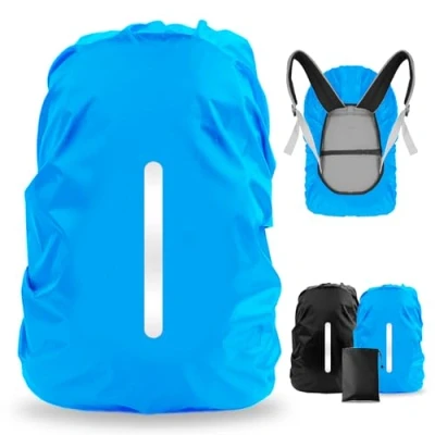 Abbildung von LAMA 2 Stück Wasserfeste Regenschutz Regenhülle Regenüberzug Regenabdeckung mit Reflexstreifen Verstellschnalle für Rucksack Schulranzen Schultasche Wandern Klettern Radfahren M 26L 40L Schwarz Blau