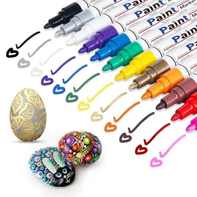 Abbildung von permanent Marker ANYUKE12 set: paint Stifte Wasserfeste Steine Bemalen Glasstift Lackstift für Karton, Kunststoff, Holz, Metall,KeramikTasse,Permanent Bunt