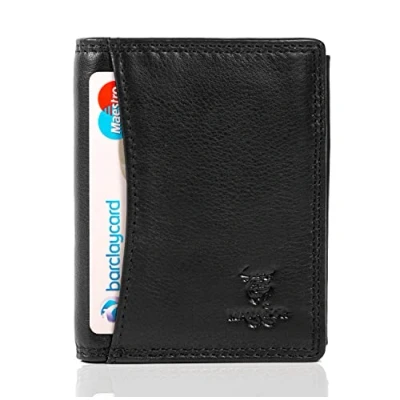 Abbildung von MATADOR Kartenetui Herren Leder &#039;Milano mit Geheimfach &amp; Mini Münzfach Minimalist Wallet Cardholder RFID Schutz Geschenk Box Kartenportmonai Kleine Geldbörse Klein Schwarz