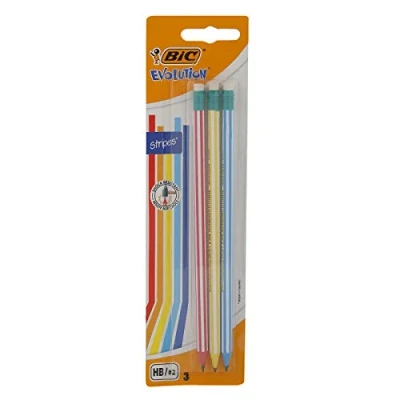 Abbildung von BIC Bleistift Evolution (Stripes 646 HB mit Radierer, Blister à) 3 Stück, farbig sortiert