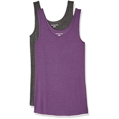 Abbildung von Amazon Essentials Damen Tanktop schlanke Passform, 2er Pack, Dunkelgrau Meliert/Dunkelpurpur, M