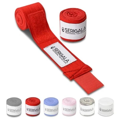 Abbildung von Serigala 4,5m Boxbandagen mit Daumenschlaufe Halb elastische Bandagen Boxen extra breitem Klettverschluss Kampfsport für Thaiboxen, Kickboxen, MMA und Muay Thai Rot
