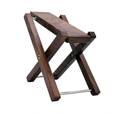 Abbildung von Holz Gitarren Fußhocker, 3 fach höhenverstellbare Fußstütze, klappbarer Pedal, schwarzes Walnussholz (schwarzer Fußhocker)