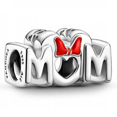 Abbildung von PANDORA Disney Minnie Maus Schleife &amp; Mum Charm aus Sterling Silber, Breite: 14,7mm, 799363C01