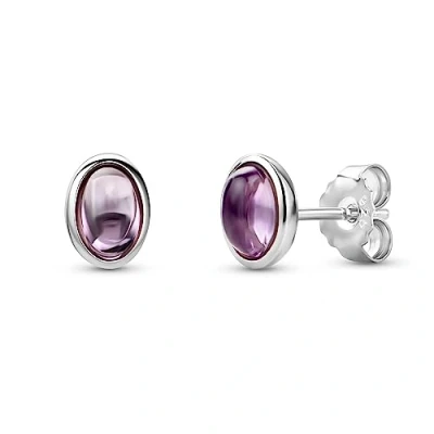 Abbildung von Orovi Schmuck Damen ovale Amethyst Ohrstecker mit Edelsteine/Geburtssteine natürliche Amethyste in Lila Zeitlose klassische Ohrringe aus 925 Sterling Silber