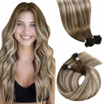 Abbildung von LaaVoo Keratin Bonding Extensions Echthaar Ombre Braun Extension Bondings Platinblond Balayage Hellbraun U Tip Hot Fusion 50cm 50g 1g/s #8/60/8