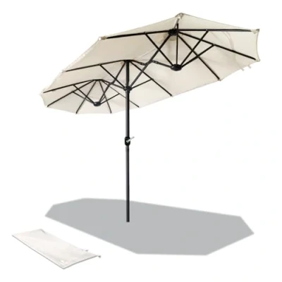 Abbildung von VOUNOT Doppelsonnenschirm mit Handkurbel, Sonnenschirm Marktschirm Gartenschirm Terrassenschirm, Sonnenschutz, 150 x 300 cm, Beige