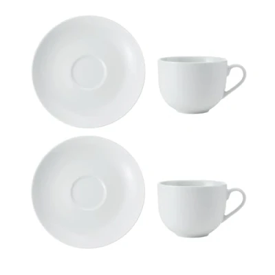 Abbildung von Mikasa Chalk 2pc Porzellan Teetasse und Untertasse Set, weiße Tassen Untertassen, 220ml China Tasse &amp; für jeden Tag Essen Geschirrspüler Mikrowelle sicher
