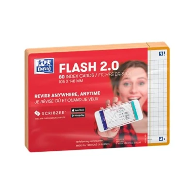 Abbildung von Oxford FLASH 2.0 Karteikarten A6, Lernkarten, 105x148mm, kariert, orange, 80 Blatt
