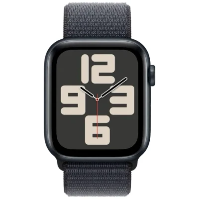 Abbildung von Apple Watch SE (2. Generation) GPS + Cellular 44 mm Smartwatch mit Aluminiumgehäuse in Mitternacht und Sport Loop Tinte (One Size). Fitness Schlaftracker, Unfallerkennung, CO₂ neutral