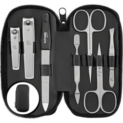 Abbildung von Maniküre Set Solingen Vergleichssieger mit Top Preis/Leistung Etui handlich und weich 7teiliges Nagelset für Damen Herren marQus aus Edelstahl