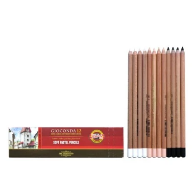 Abbildung von KOH I NOOR Pastellstifte 12er Hautfarben + Weiss Schwarz Pastellkreide Stifte Set für Künstler Exclusiv farbig sortierte Pastell Farbstifte Zeichenstifte