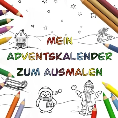 Abbildung von Adventskalender zum Ausmalen für Kinder: Malbuch mit Bildern Thema Winter und Advent