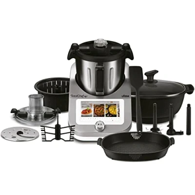 Abbildung von Ufesa TotalChef RK7 Küchenmaschine mit WLAN, Multifunktions Küchenroboter Kochfunktion, Kochroboter 30 Funktionen, 4.5L, 7 Zoll Touchscreen, Interaktives Rezeptbuch, Amazon Exklusiv,Silber / Weiss