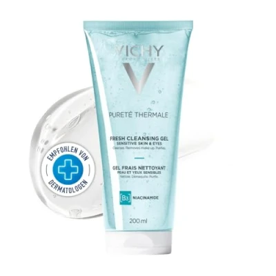 Abbildung von Vichy Pureté Thermale Erfrischendes Reinigungsgel, Langanhaltende Feuchtigkeitsversorgung, Make Up Entferner und Gesichtsreiniger, Für alle Hauttypen, Mit Glycerin Vulkanwasser, 200 ml