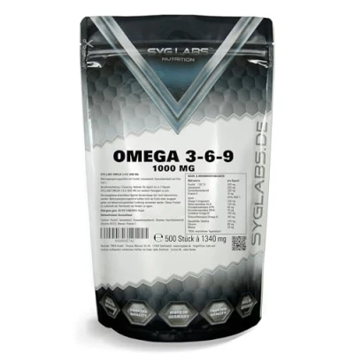 Abbildung von Syglabs Omega 3 6 9 1000mg hochdosiert (+Vitamin E) 500 Kapseln