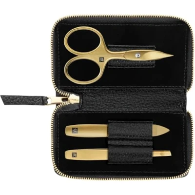 Abbildung von ZWILLING Maniküreset (3 Teilig, Schwarzes Echtleder Etui, Pflege für Hände und Füße, Reiseset, mit Nagelschere), Premium, Gold Edition