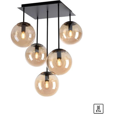 Abbildung von andas Deckenleuchte »Nymölla«, 5 flammig, Leuchtmittel E14 ohne Leuchtmittel, Deckenlampe mit großen Glaskugeln, schwarz lackiert Oberfläche, amber