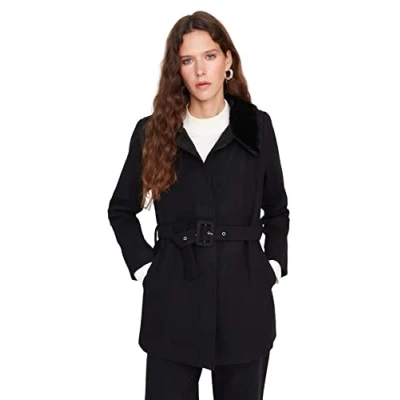 Abbildung von Trendyol Damen Women&#039;s Regular Basic Plain Woven Fabric Coat, Schwarz, 40 EU