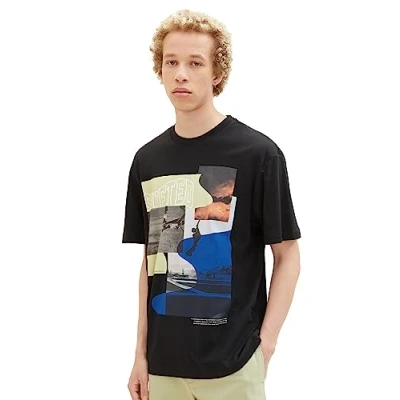 Abbildung von TOM Tailor Denim MIT Photoprint Tshirt print, Herren, Größe: Large, Black