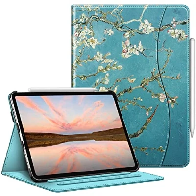 Abbildung von Fintie Hülle für iPad Pro 11 Zoll 4. Generation/ 3. Gen/ 2. Gen (Modell 2022/2021/2010), Multi Winkel Folio Schutzhülle mit Stifthalter, Dokumentenfach und Auto Schlaf/Wach Funktion, Mandelblüten