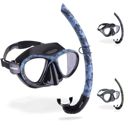 Abbildung von Cressi Metis &amp; Corsica Camouflage Kombi Set zum Angeln und Freitauchen, Maske Korsika Schnorchel, Tarnschwarz, Einheitsgröße, Unisex Erwachsene
